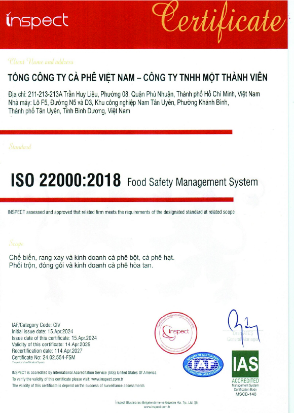 Chứng nhận tiêu chuẩn quốc tế về hệ thống quản lý an toàn thực phẩm do Tổ chức Tiêu chuẩn hóa Quốc tế (ISO) ban hành